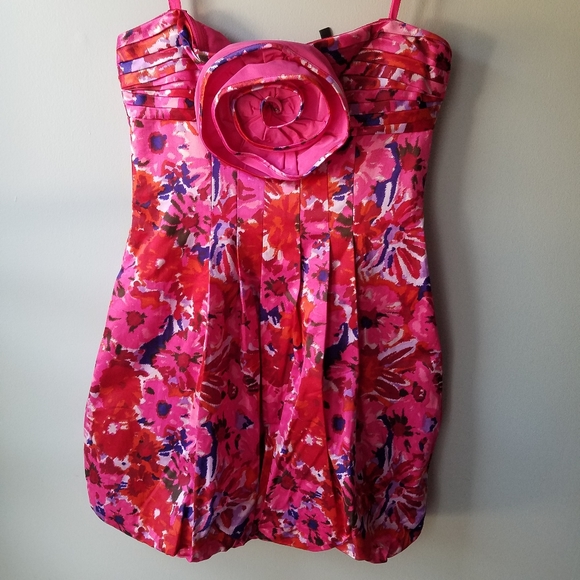 Bcbgmaxazria NWT Pink Begonia Floral Mini Dress Women's 80s Style - Picture 1 of 12